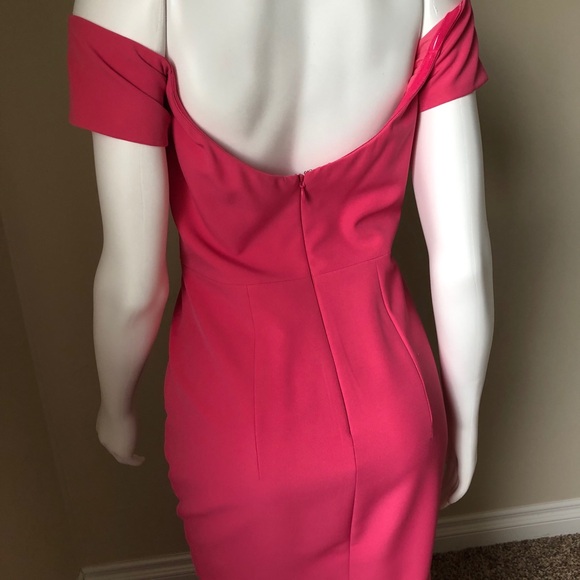 Abyss By Abby Pink Mirna Gown Prom Dress Off Shoulder Dress MIDI Ruffle Bottom - Picture 7 of 12